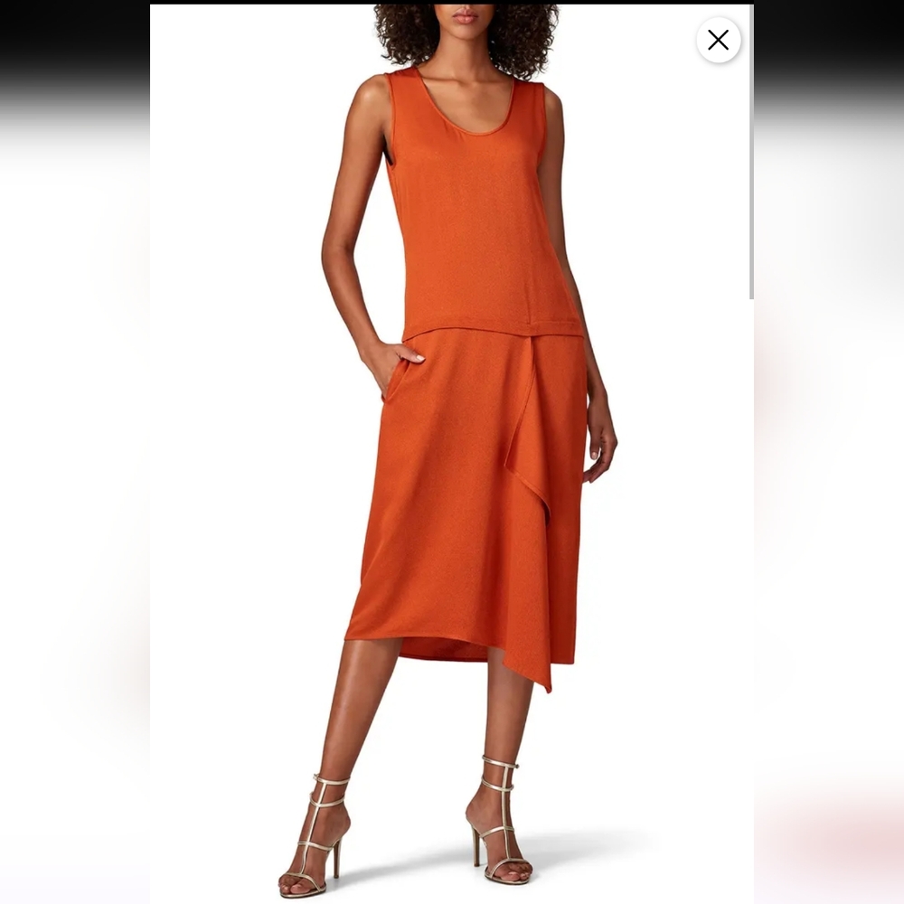 Zero + Maria Cornejo Rust Orange Sleeveless Draped Midi Dress